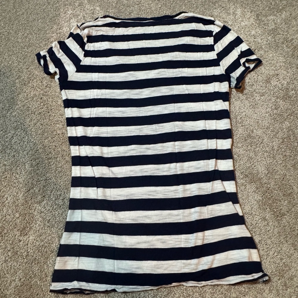 Aerie Navy & White Striped V-Neck Pocket Tee Size Medium - Picture 2 of 5